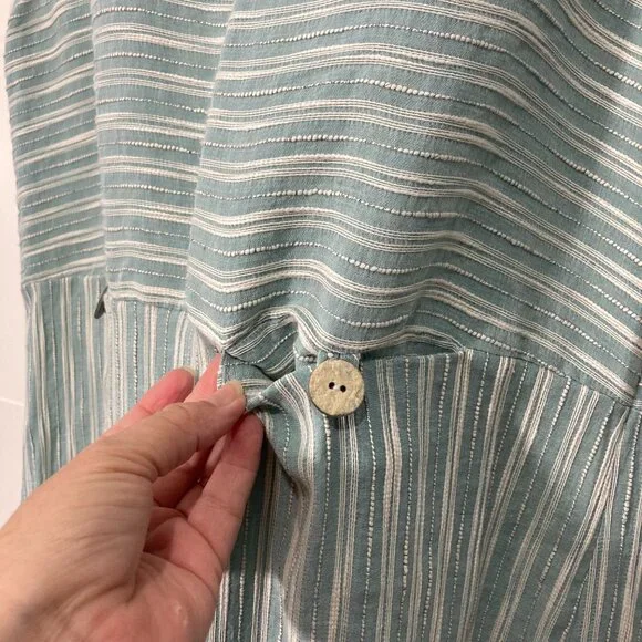 Vintage Cynthia Max Relax Linen Blend Maxi Dress Sleeveless Pocket Slit Green L - Picture 9 of 11